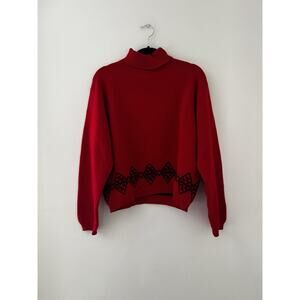 United Colors Of Benetton Women’s Red Cropped Turtleneck Wool Blend Sweater VTG